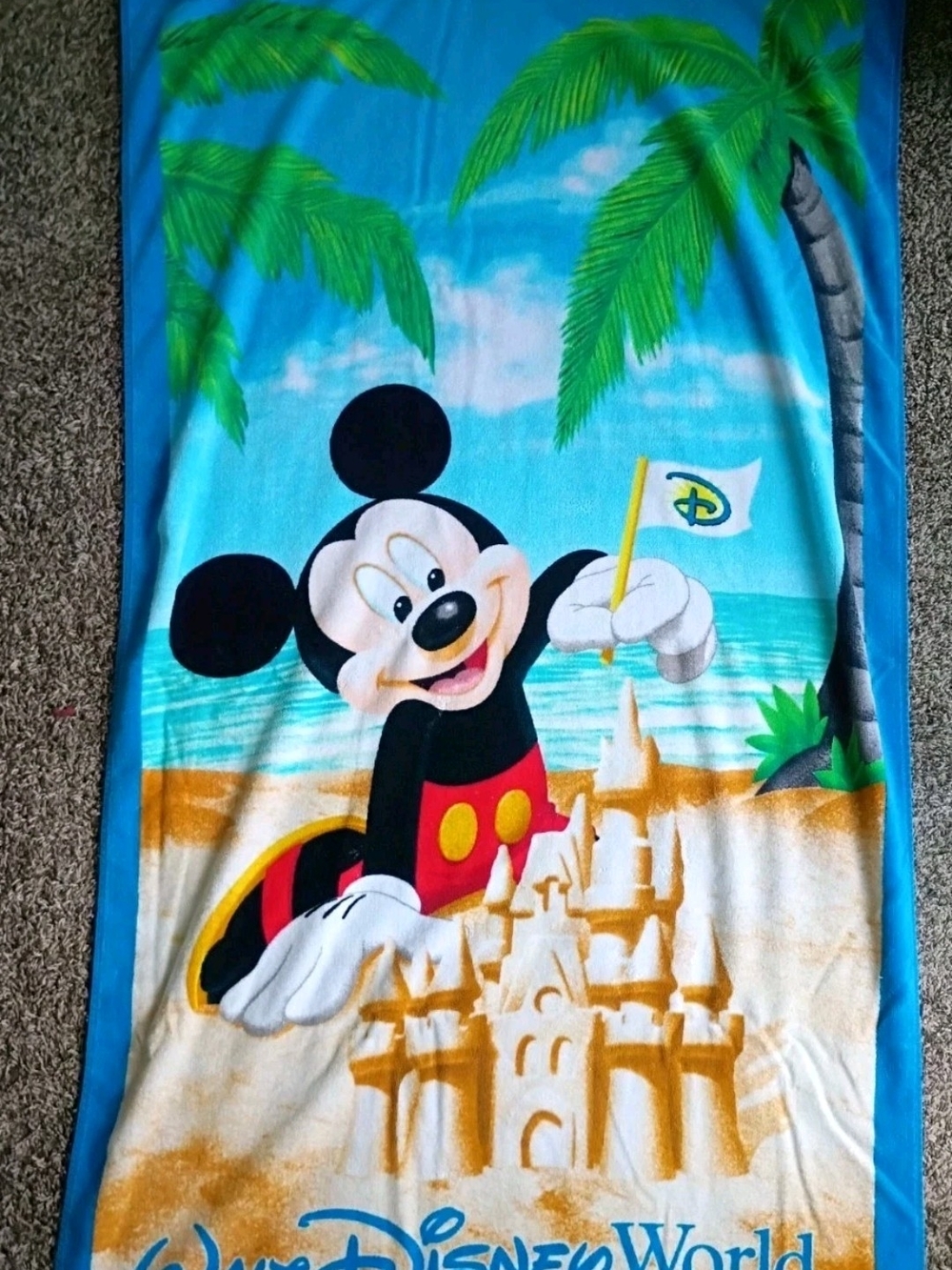 Vintage Walt Disney World Beach Towel Mickey Mouse Sand Castle Disneyland 34x60
